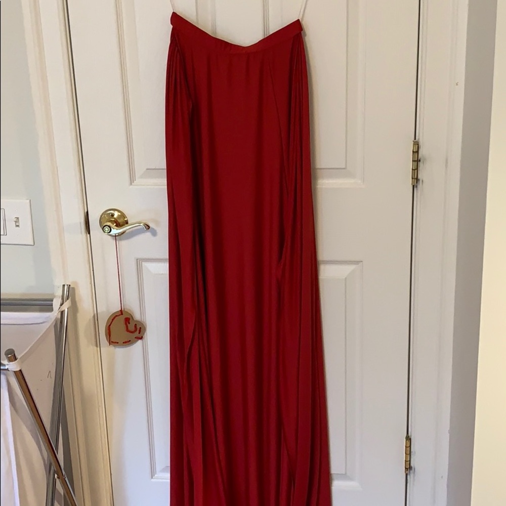 Fire red maxi dress with slit and tie